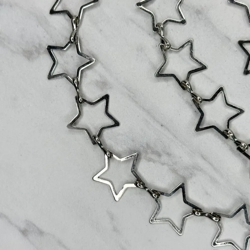 Open Star Silver Tone Metal Chain Link Belt Y2K Festival One Size (OS) ✨